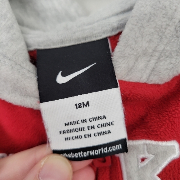 Nike Baby Boy 18 Months Basketball Red Grey Fleece Jacket Full Zip Hooded - Picture 2 of 5